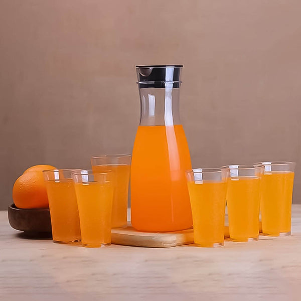 Transparent Unbreakable Water Juicy Jug and 6 Pcs. Glass Combo Set for Dining Table Office Restaurant Pitcher - dailyneed.life