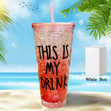 Plastic Creative Cold Drink Cup, Reusable Tea Coffee Tumbler with Lid and Straw, Double Wall Plastic Drinking Sport Bottle, Travel Tumbler - dailyneed.life