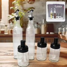 Transparent Glass Oil Dispenser 500 ML Bottle Set of 2, Spice Jar 250 ML Set of 3, Oil Bottle for Kitchen, Oil & Vinegar Storage Glass Bottle, Glass Container for Spice, Masala (5 Pcs Set) - dailyneed.life