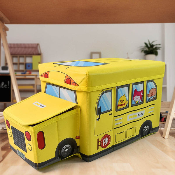 School Bus Shaped Portable Foldable Toy Box Storage with Lid (1 Pc) - dailyneed.life