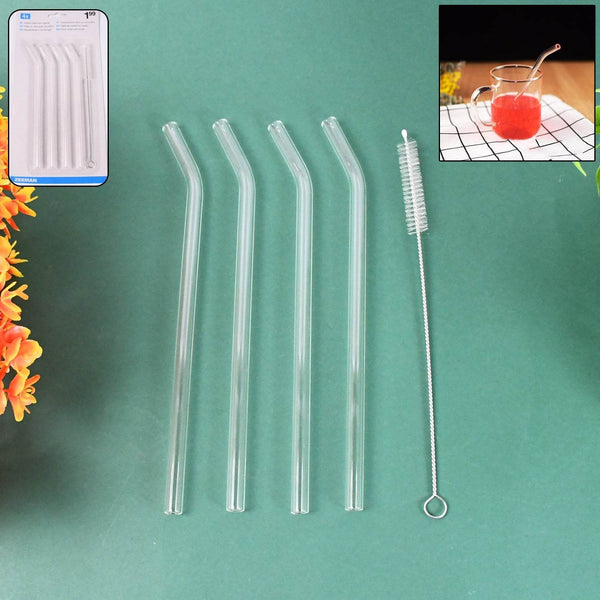 4 Pcs Reusable Glass Straws with 1 Cleaning Brushes - dailyneed.life