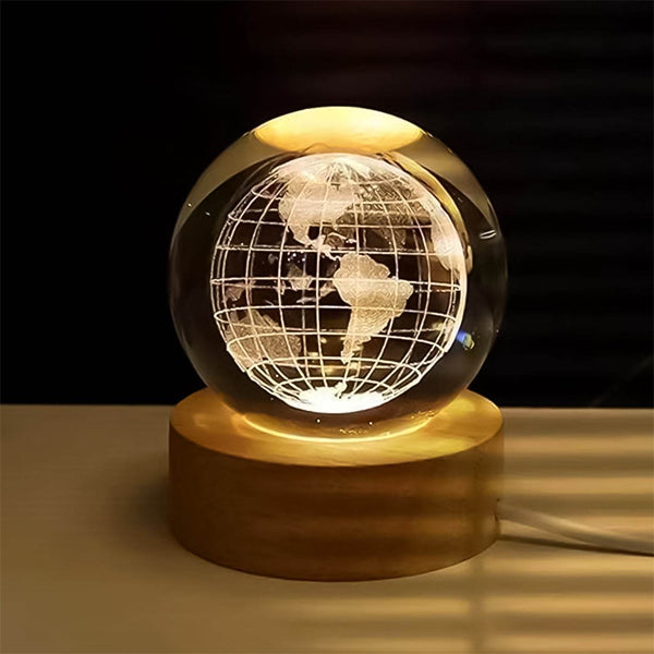 World 3D Crystal Ball lamps With Wood Base (1 Pc) - dailyneed.life