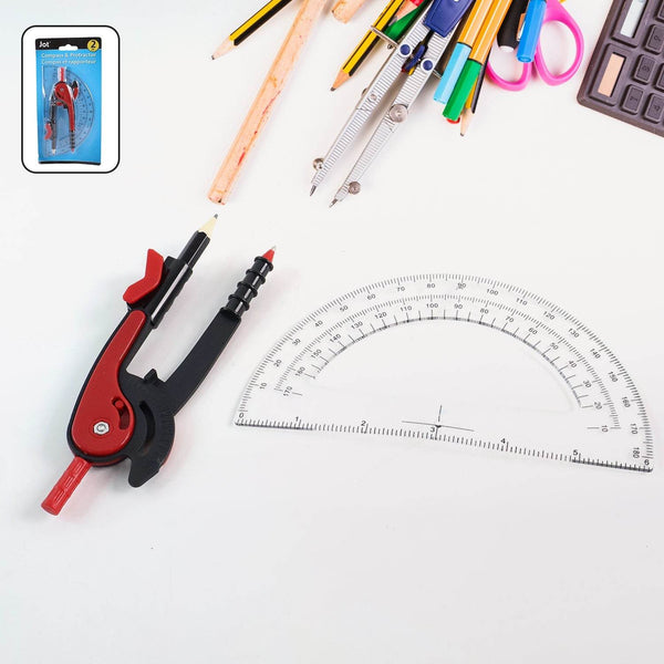 2 Pc Geometry Set – Built-in Pencil Grip + Transparent Plastic Protractor – School Geometry Tools Kit - dailyneed.life