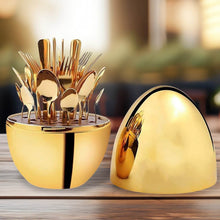 Premium Cutlery Set 24 Pcs with Oval Shaped Stand | Beautiful Stylish Oval Designed Cutlery Sets, Egg-Shaped Luxury Spoon Holder Set  (Golden / 24 pcs set) - dailyneed.life