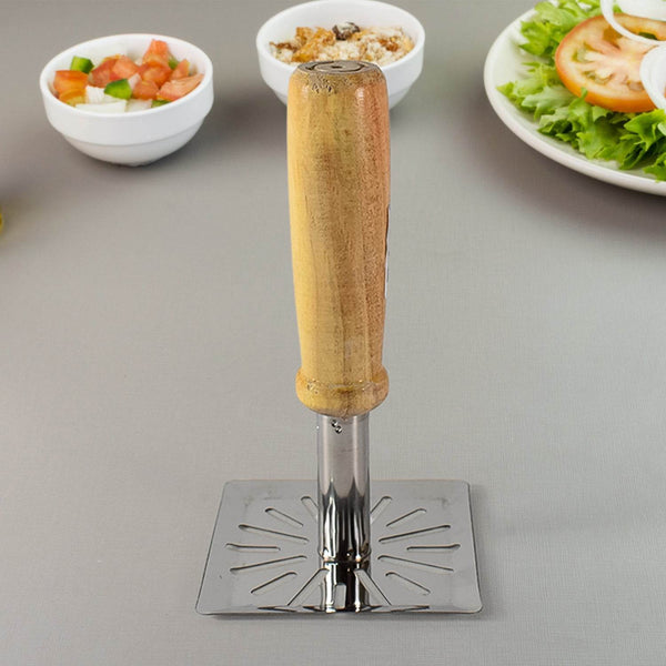 Kitchen Tools Wooden Handle Square Stainless Steel Potato Masher (1 Pc) - dailyneed.life