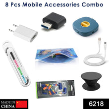 8Pcs Mobile Accessories Combo In Zip Printed Pouch Bag - dailyneed.life