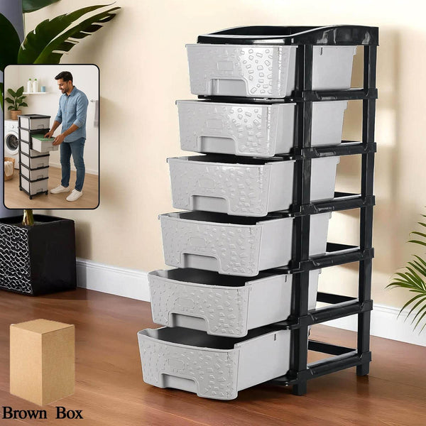 6-Layer Heavy-Duty Plastic Drawer Organizer Cabinet with Stone Texture Drawers - dailyneed.life
