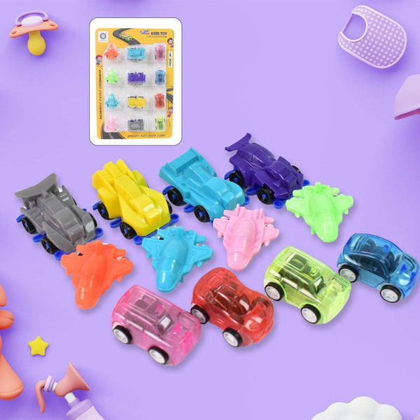 Mini Pull Back Car & Aeroplane Plastic Pull Back Car Cartoon Toys (12 Pcs Set) - dailyneed.life