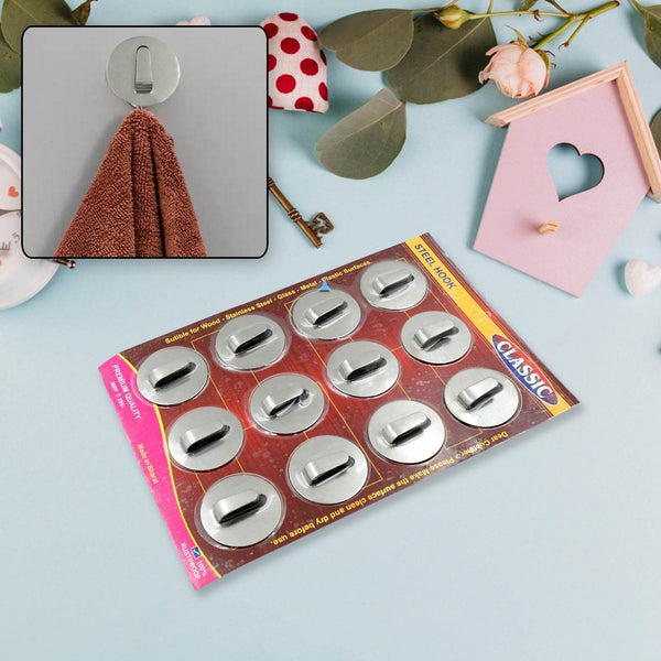 Self-Adhesive Wall Hooks (12 Pcs): Steel, Multipurpose for Home - dailyneed.life