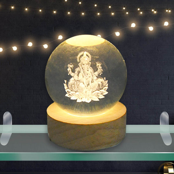 Ganpati 3D Crystal Ball lamps With Wood Base - dailyneed.life