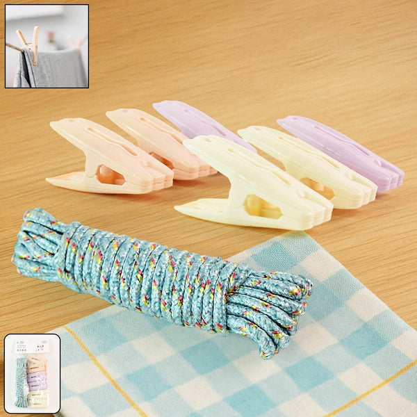 Clothesline Rope with 6 Clips – 6 Meter Approx Heavy Duty Laundry Drying Rope with Clip - dailyneed.life