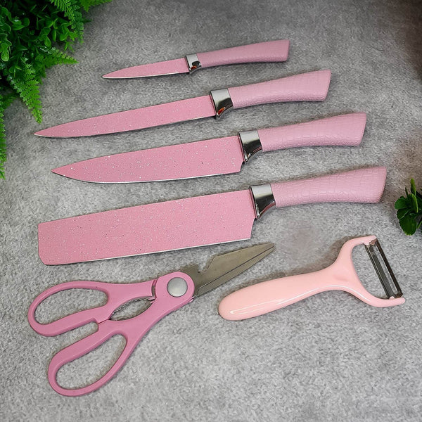 Stainless Steel Non Stick Ceramic Coating 6 Pcs Chef Kitchen Knife Set with Scissor & Peeler - dailyneed.life