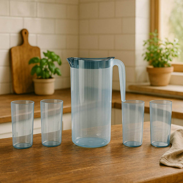 Apex Crystal Premium Jug with Lid & 4 Pcs Glass (1500 ML / 300 ML Approx / 5 Pcs Set) - dailyneed.life