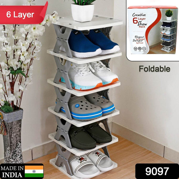 Smart 6-Layer Shoe Rack – Foldable, Collapsible & Heavy-Duty Plastic Stand for Home Entryway Storage Organizer (Mix Color) - dailyneed.life