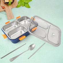 3 Compartment Transparent Stainless Steel Lunch Box with a Spoon and a Pair of Chopsticks (1 Set) - dailyneed.life