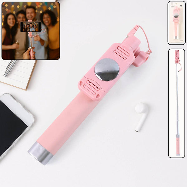 Wired Selfie Stick with Rearview Mirror & Built-In Shutter Button (1 Pc) - dailyneed.life