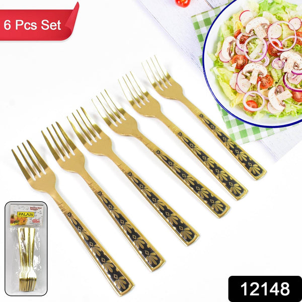 Stainless Steel Premium Fork Traditional Design Tablewar (6 Pcs Set / Golden) - dailyneed.life