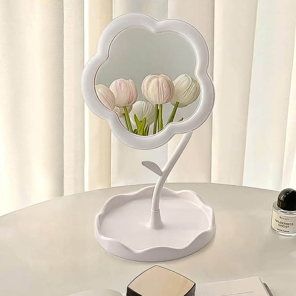 Flower-Shaped Makeup Mirror, Rotatable Makeup Mirror with Tray Table Vanity - dailyneed.life