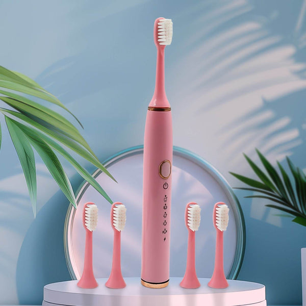 Adult Waterproof Electric Toothbrush with Extra 4 Toothbrush Head (1 Pc / USB Charging Operated / Mix Colour) - dailyneed.life