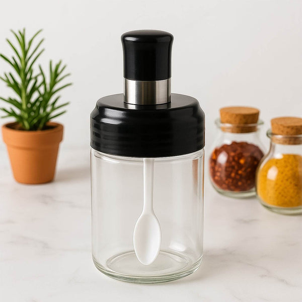 Clear Glass Spice Jar with Integrated Spoon & Airtight Lid (250ml Approx) - dailyneed.life