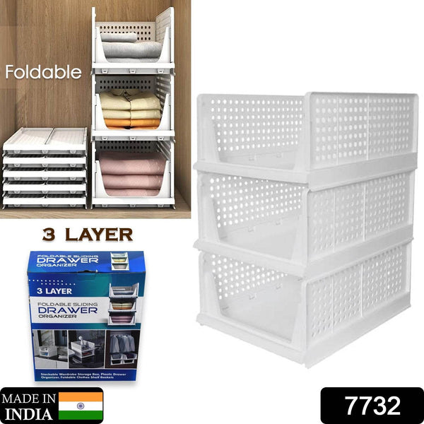 3 Layer Clothes Organizer for Wardrobe Cupboard Organizer for Clothes Foldable and Stackable Closet Organizer Drawer Organizer for Clothes, Multi Purpose Plastic Drawer - dailyneed.life