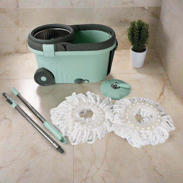 Ganesh Quick Spin Mop Steel Spin, Bucket Floor Cleaning, Easy Wheels & Big Bucket, Floor Cleaning Mop With Bucket, 2 Micro fiber head / Refill - dailyneed.life