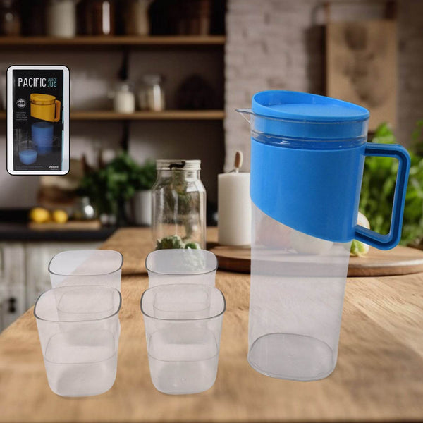 Transparent Stylish Premium Jug with Elegant Handle (2000 ML Jug Approx & 4 Pcs Plastic Glass) - dailyneed.life