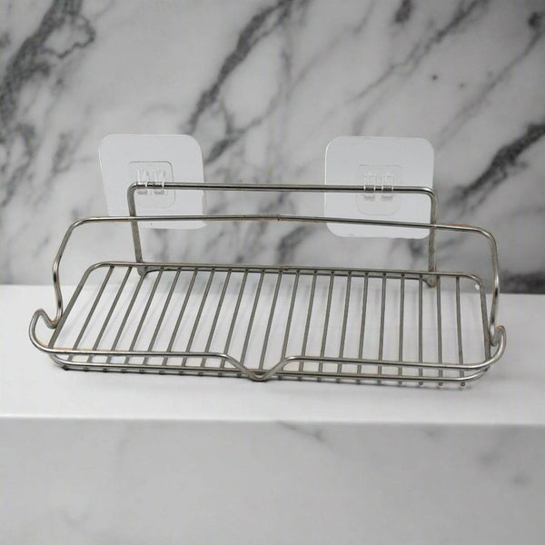 Stainless Steel Kitchen Bathroom Shower Shelf Storage Suction Basket Rack With 2 Hook (1 Pc) - dailyneed.life
