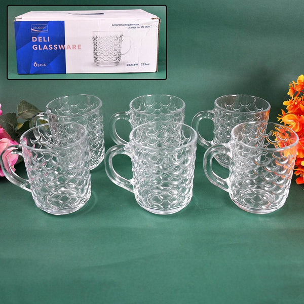 Glass Coffee & Tea Cup / Mug With Handle, Water glass (6 pcs Set / 225 ML) - dailyneed.life