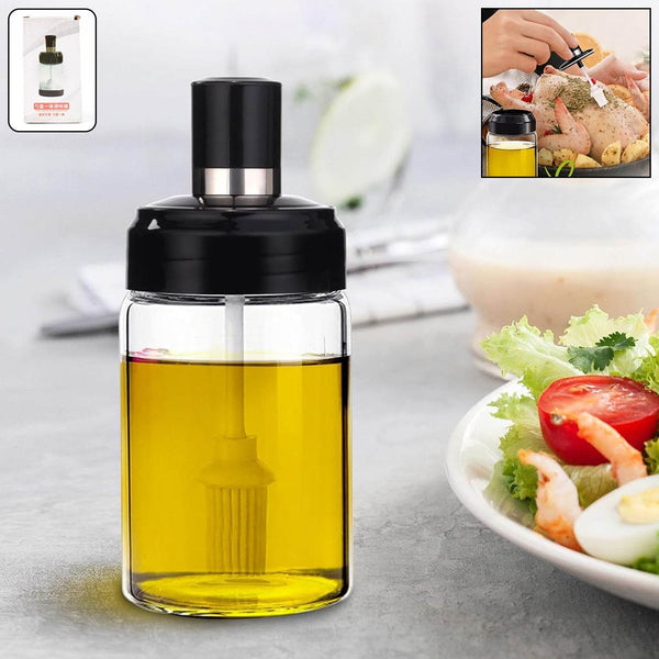 Clear Glass Oil Dispenser Bottle with Integrated Silicone Basting Brush (250ml Approx) - dailyneed.life