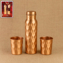 Diamond Cut Copper Water Bottle 2 Glasses with Gift Box (3 Pcs Set) - dailyneed.life