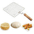 Kitchen Square Stainless Steel Roaster Jali, Barbecue Grill with Wooden Handle - dailyneed.life