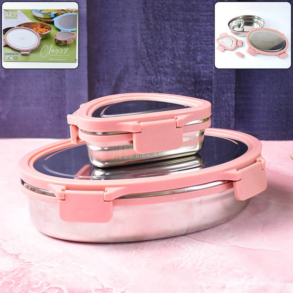 Ganesh Classy 2-Piece Stainless Steel Lunch Box Set - dailyneed.life