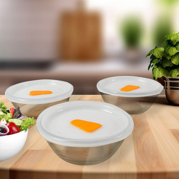 Bista Glass Serving & Mixing Bowls with Plastic Lid | Oven & Microwave Safe & Dishwasher Safe | Scratch Resistant | Transparent | For Household Gift For Birthday (3 Pcs set / 250 ML Approx) - dailyneed.life
