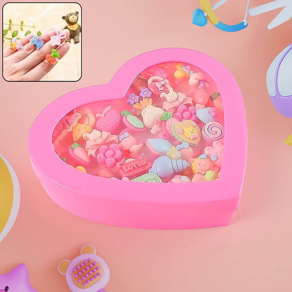 Adorable Playful Decorative Rings For Children In Heart Shaped Storage Box (35 Pcs Aprpox - dailyneed.life