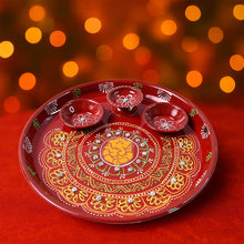 Hand-Painted Decorative Pooja Thali with Ganesha Motif and Diyas - dailyneed.life