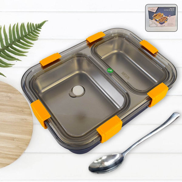 Stainless Steel Lunch Box 2 Section Lunch Box With Spoon - dailyneed.life