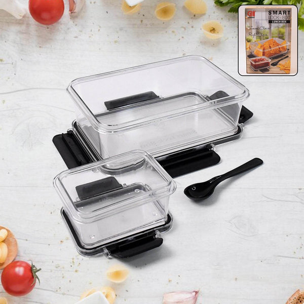 Plastic Kitchen Storage Container Big 800 ML & Small 250 ML with Air Seal Lock Lid & Spoon - dailyneed.life