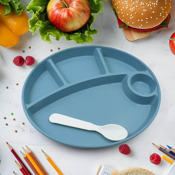 Plastic Food Plates / Biodegradable 5 Compartment Plate With Spoon for Food Snacks / Nuts / Desserts Plates for Kids, Reusable Plates for Outdoor, Camping, BPA-free (1 Pc) - dailyneed.life