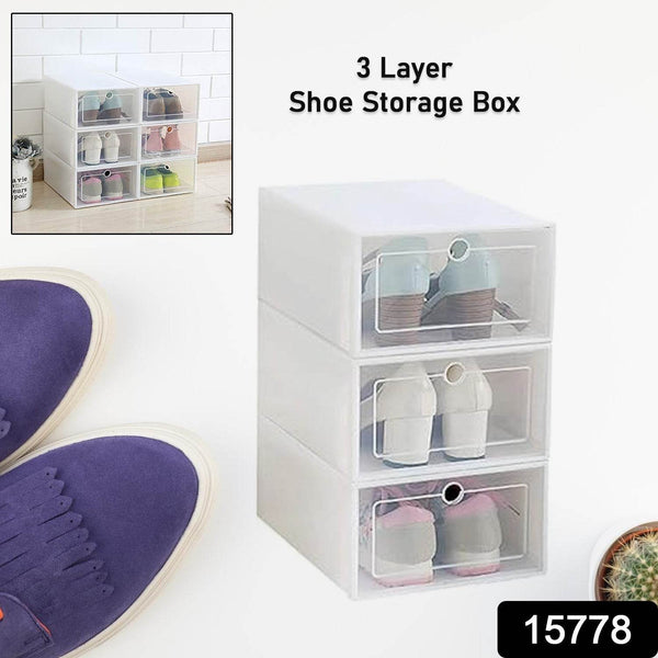 3 Layer Transparent Shoes Storage Box Plastic Stackable Shoe Storage (1 Set / 3 Layer) - dailyneed.life