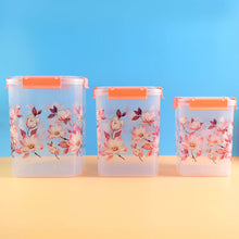 Square 3 Pcs Floral Printed Airtight Storage Container Set – Approx 2.8 Ltr, 4.5 Ltr, 6.9 Ltr (3 Pcs Set) - dailyneed.life