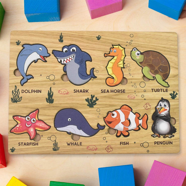 Seawater Animal Wooden Puzzle Learning Educational Board (1 Set) - dailyneed.life