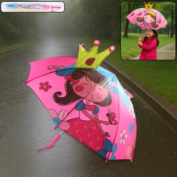 3D Kids Umbrella with Cartoon Print – Cute Waterproof Rain Umbrella (1 Pc) - dailyneed.life
