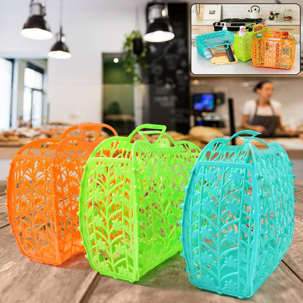 Plastic Foldable Basket Bag || Fruit & Vegetable Storage Basket (3 Pcs Set / Multicolor) - dailyneed.life