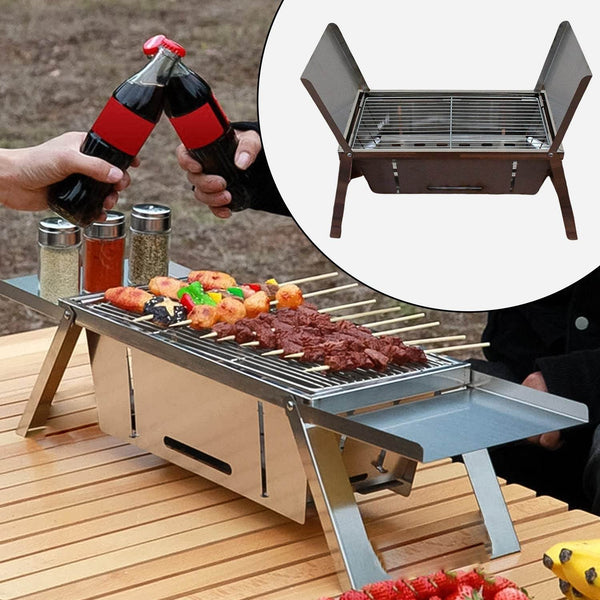 Portable BBQ / Barbecue Grill Stainless Steel Folding Charcoal Grill (1 Set / Net Weight : 2207 GM) - dailyneed.life