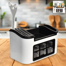 Multifunctional Kitchen Storage Organizer Rack with 6 Spice Containers, Knife & Spoon Holder, and Top Shelf - dailyneed.life