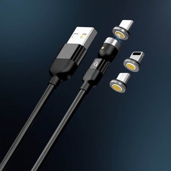 3 in 1 Magnetic USB Charging Cable | USB-c Android and Lightning with Extra Protecting Nylon| Strong Magnetic Cable with Full Rotation Support Fast Charging - dailyneed.life