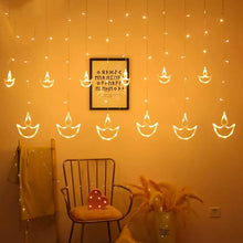 12 Diya Curtain String Lights, Window Curtain Lights with 8 Flashing Modes Decoration Light (White Color) - dailyneed.life