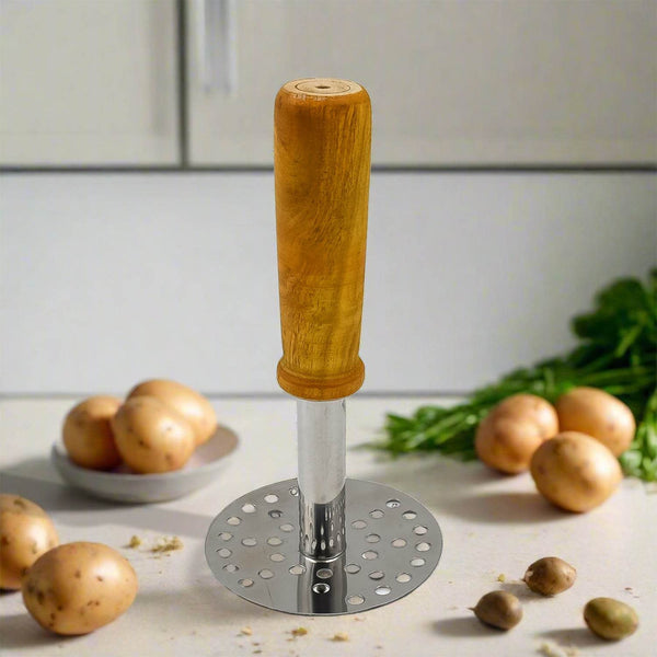 High Grade Stainless Steel Potato Masher Paubhaji / Pav Bhaji Masher with Wooden handle (1 Pc) - dailyneed.life