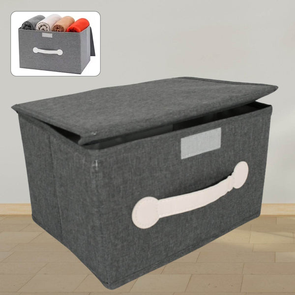 Small Foldable Storage Box With Lid And Handles, Cotton And Linen Storage Bins And Baskets Organizer For Nursery, Closet, Bedroom, Home (28×20×16 Cm / 1 pc) - dailyneed.life